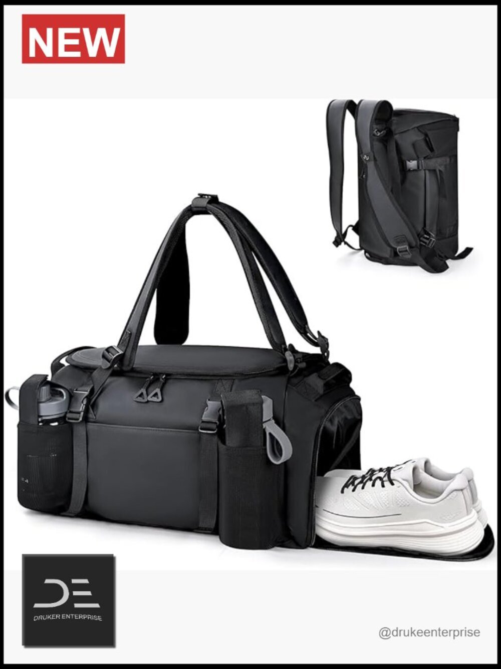 Convertible 3-in-1 Gym Backpack Duffel with Shoe Compartment, Water-Resistant,